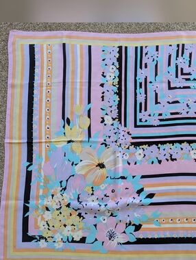 Pastel Floral Striped Silk Scarf